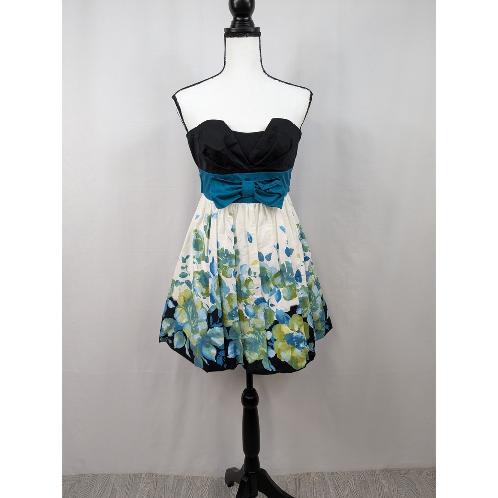 Speechless Y2K Womens Halter Empire Waist Bow Dress Coquette Black Floral A055